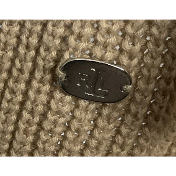 RALPH LAUREN Two Tone Jumper Sweater Fisherman Rib Logo Badge Retro Size S Brown - Picture 5 of 13